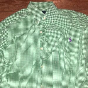 White and green checkered button down
